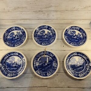 VTG Copeland Spode Tower Blue Gadroon Edge Salad Plates Set of 6 England 7.75in